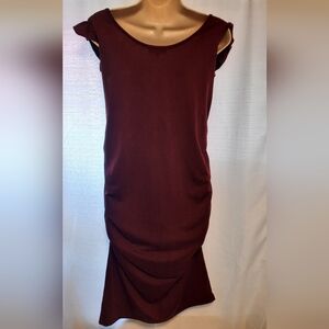 Maternity Red Ruched Midi Dress Tank Top Style